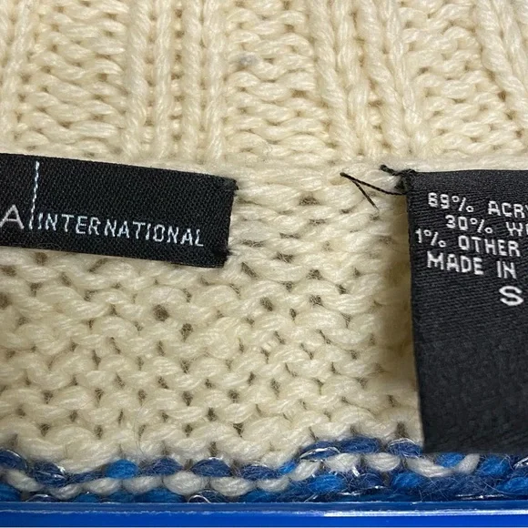 Moda International Draw String Cardigan Sweater, Cream, Silver, Blue, Size XS - Picture 6 of 6